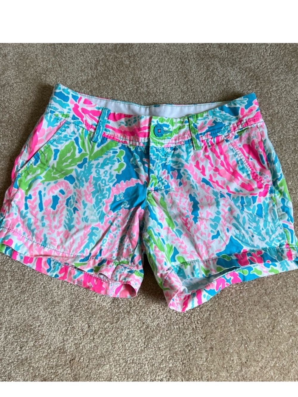 Lilly Pulitzer Printed Cotton Shorts - Pink Blue Green